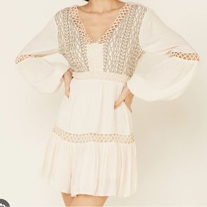 Shyanne Off White Embroidered Lace Peasant Dress